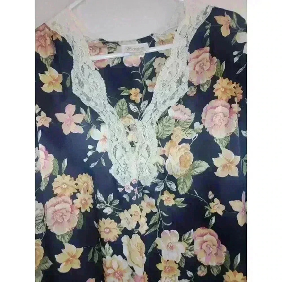 Vtg Barbizon Kaftan Blue Floral Lace Grandmacore Nightgown XXL Maxi Mumu - Picture 4 of 16